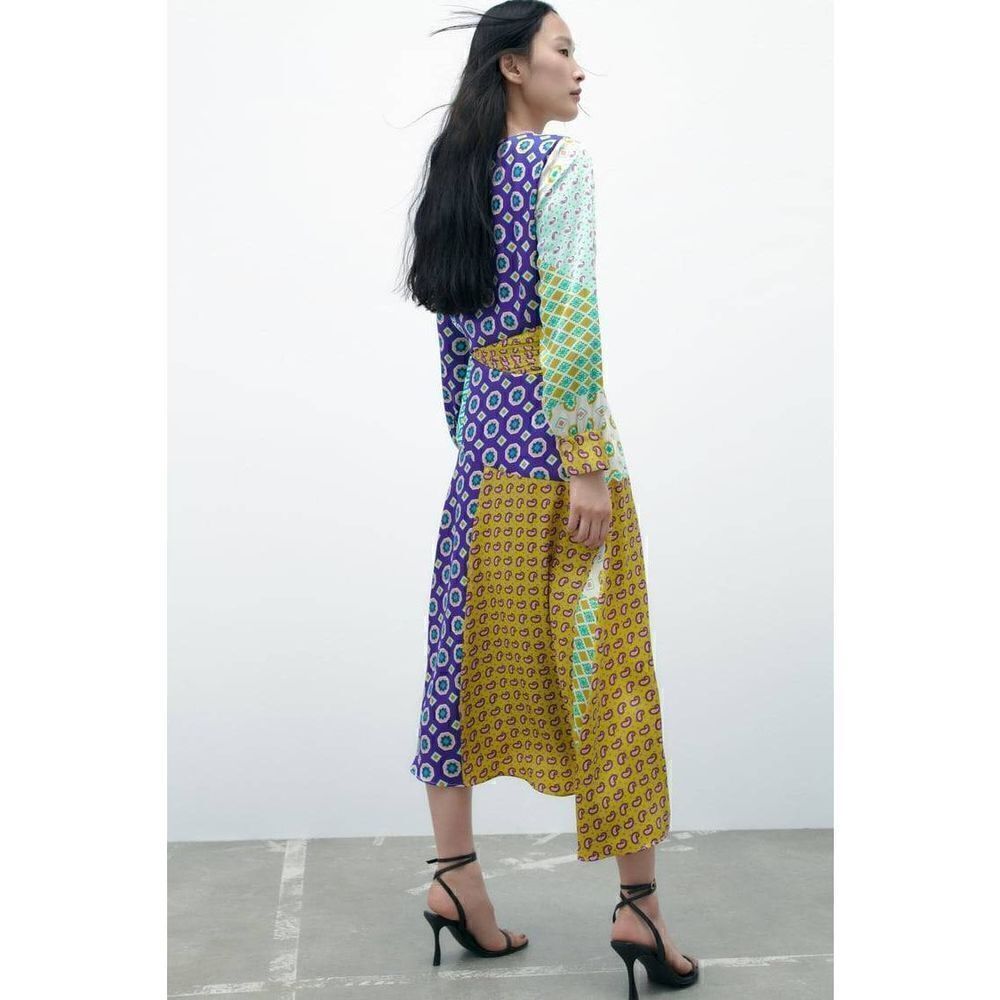 NWT ZARA PATCHWORK PRINT MIDI DRESS - Picture 12 of 14